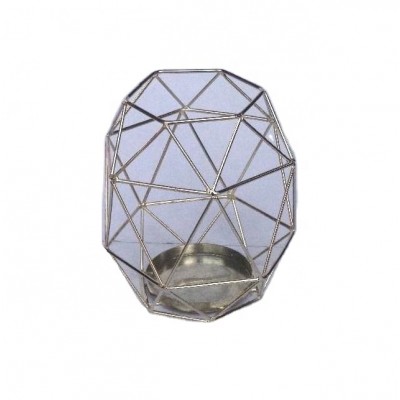 candle holder in brass finish for pillar candle and geometric patterns