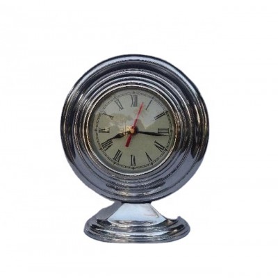 Round cast Aluminium table clock on oval base available in other finishes