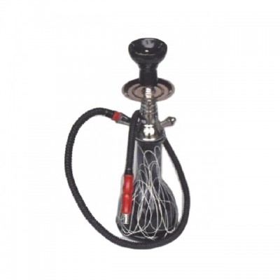 black Coloured Glass Hookah with white pattern with metal stem and ceramic top