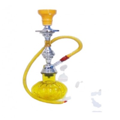 Coloured Glass Hookah with yellow pipe and metal stem