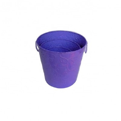 Purple Powder coated Iron round pot with Embossed patterns