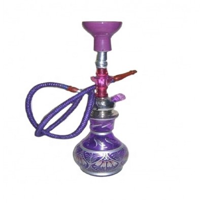 Purple Coloured Glass Hookah with metal stem with purple ceramic part