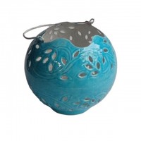 Ball shape Metal Indian Lantern with Ceramic finish patterns in blue color other colors available