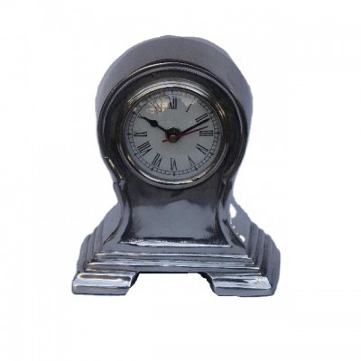 Round cast Aluminium table clock on raised stepped base available in other finishes available