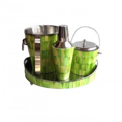 Steel cocktail shaker wine cooler with Ice bucket mosaic of Bone in green finish